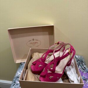 PRADA Pink Peonia Suede Strappy Heels Size 9